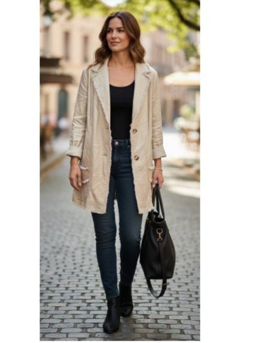 Tan Gold Shimmer Unfinished Edge Linen Blazer Jacket Ladies XLarge
